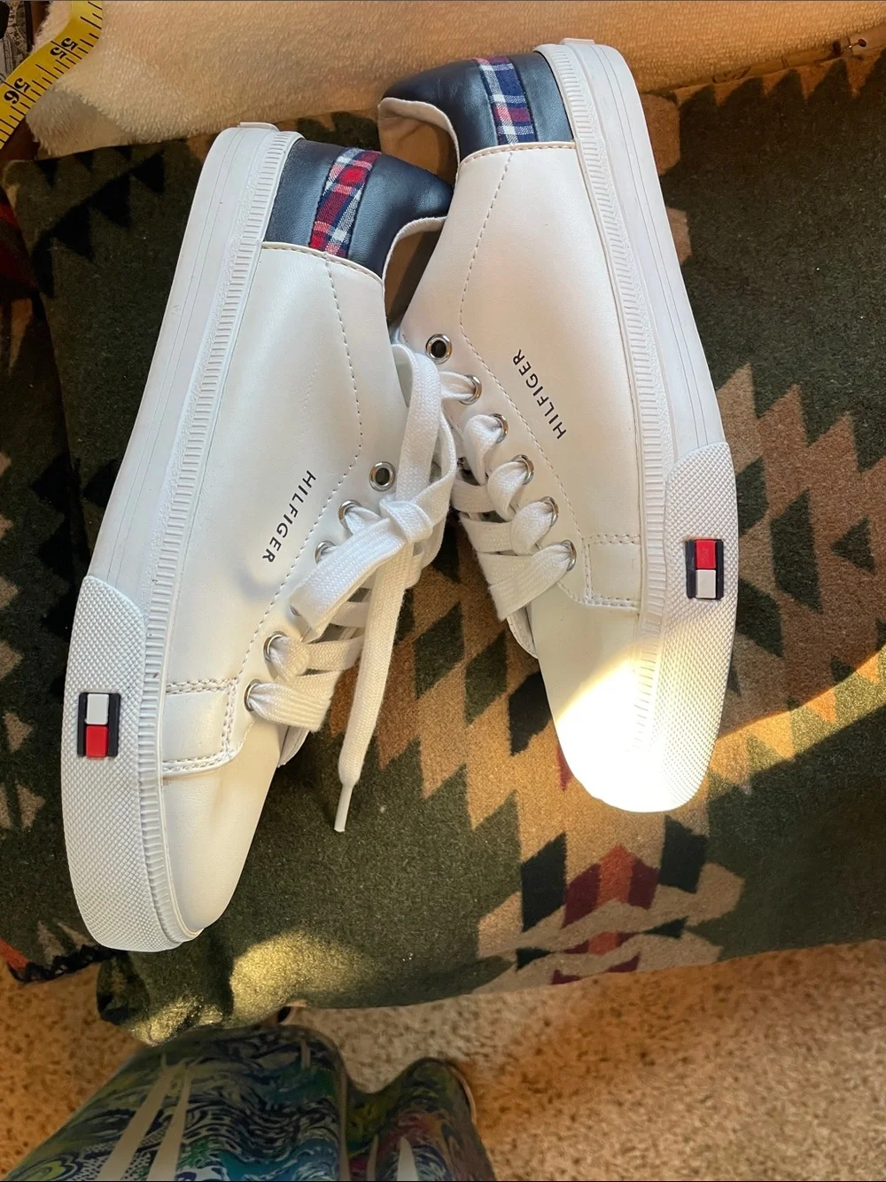 Tommy Hilfiger White Lace-Up Sneakers with Navy & Red Accents